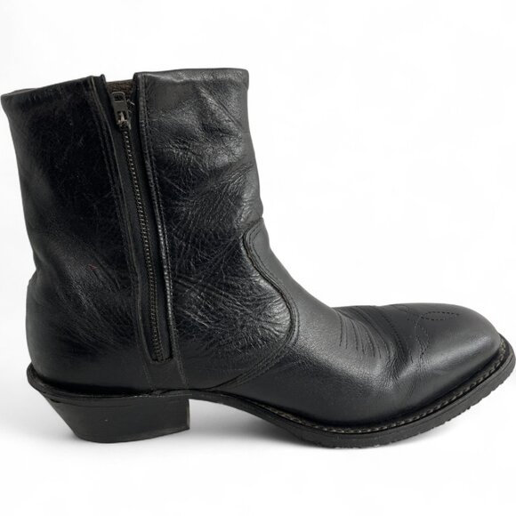 Double-H Black Leather Ankle Size Zip Western Biker Cowboy Boots Men's 9 EEE - Picture 6 of 11